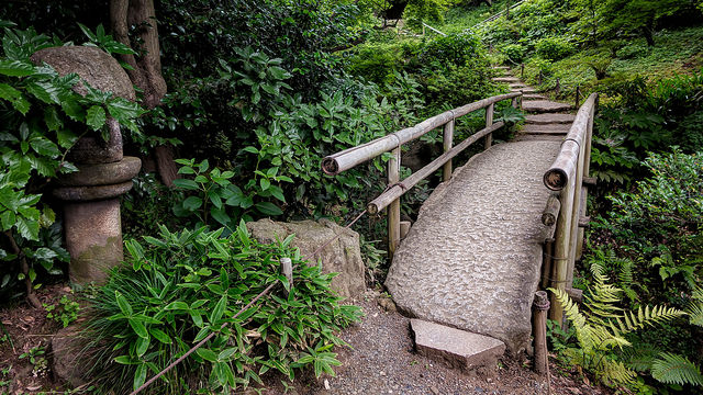 Footbridge in Sankei-en Gardens, Yokohama, Japan
